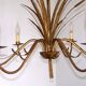 Hollywood regency style bull rush gilt metal toleware 6 light chandelier 4369