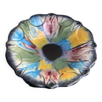 Vintage multi-colored slip enameled ceramic fruit bowl