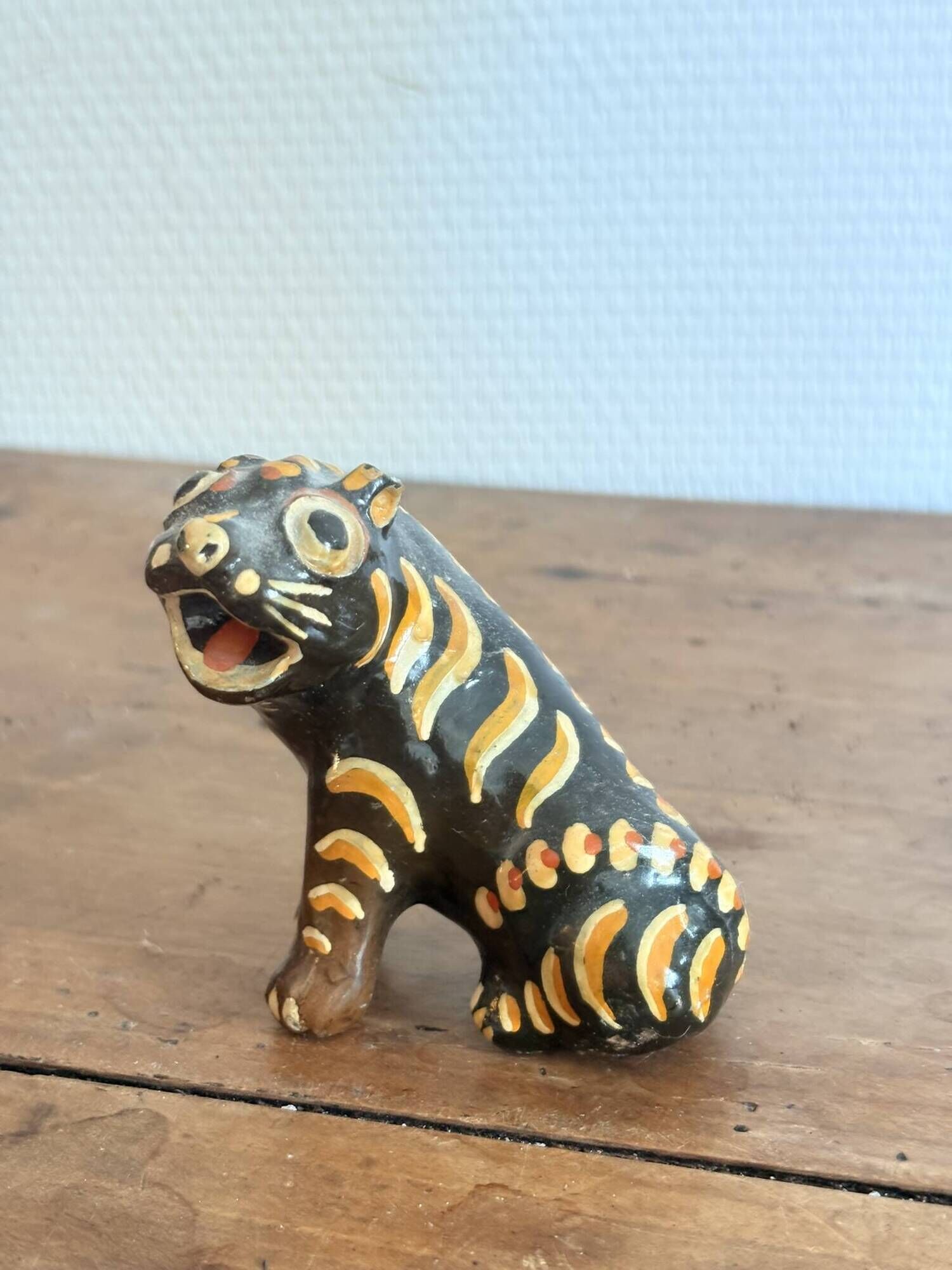 Animal Figurine Sculpture Glazed Terracotta Tiger Alebrije Mexico 1/2