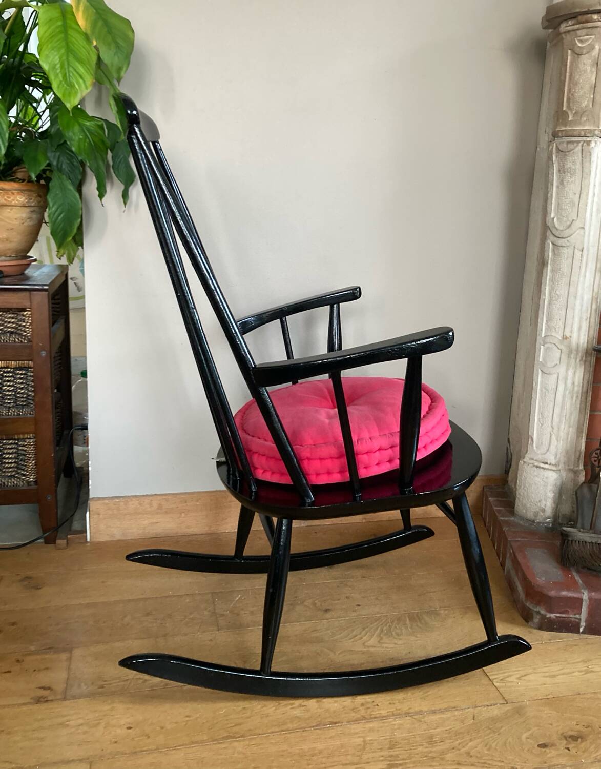 Vintage Scandinavian rocking chair in blackened wood from the 1970s