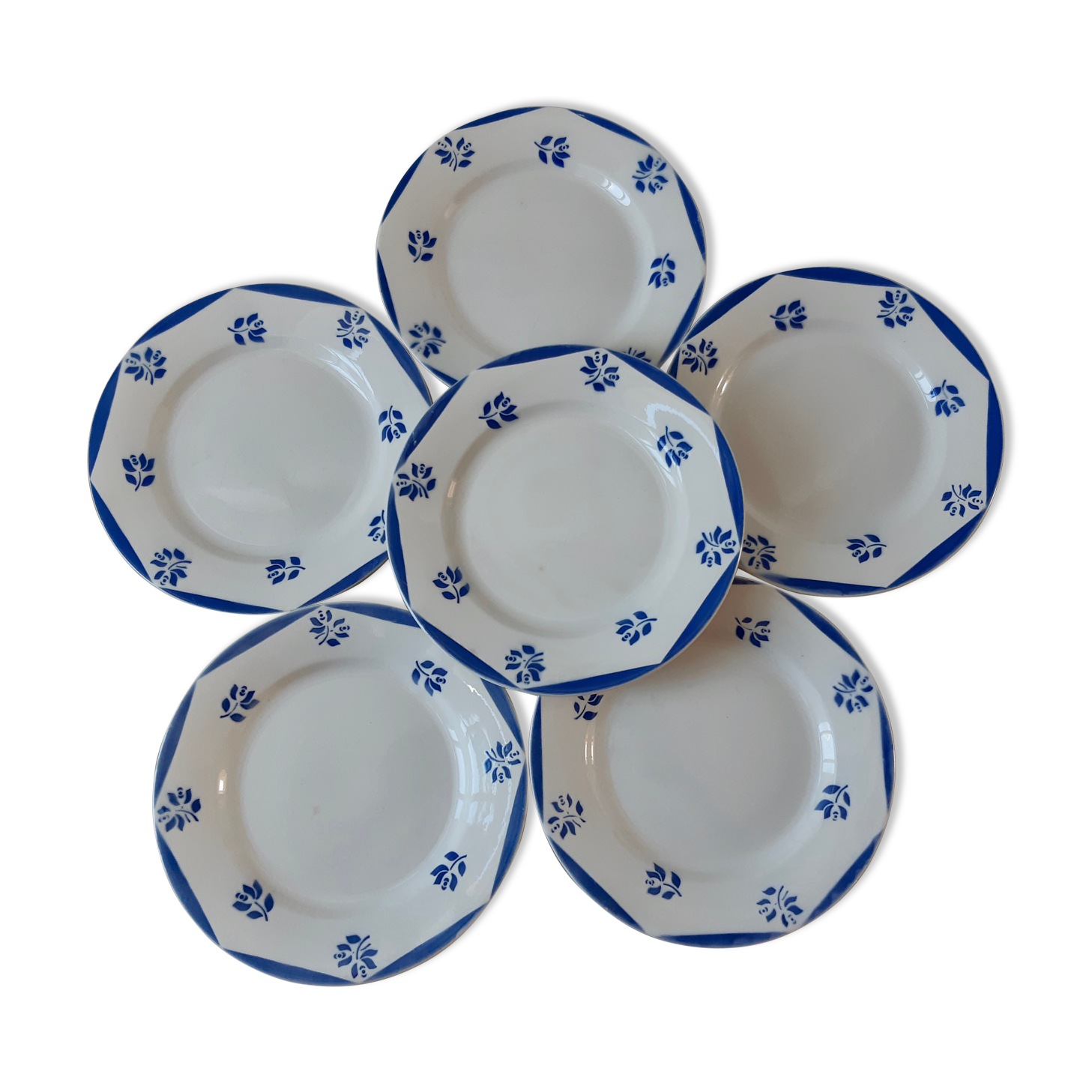 Set of 6 flat plates Digoin Sarreguemines model France