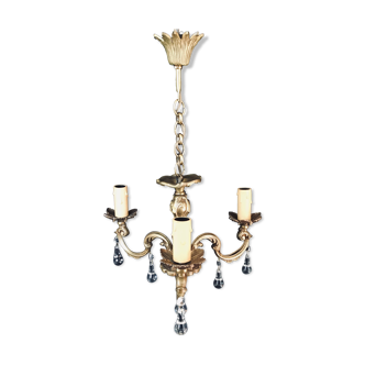 3-light bronze and crystal chandelier