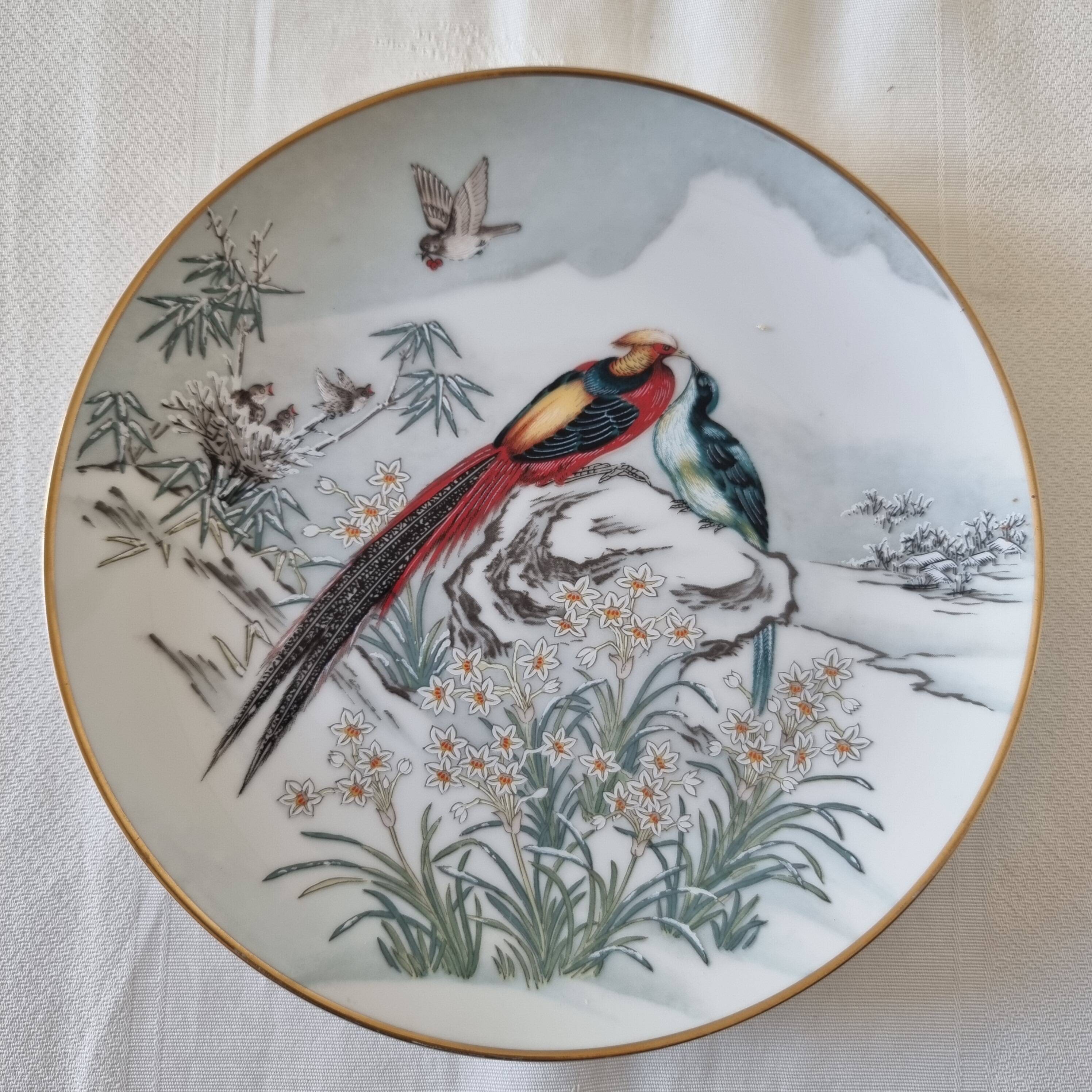 Pair of vintage Franklin Japanese hand-painted porcelain plates