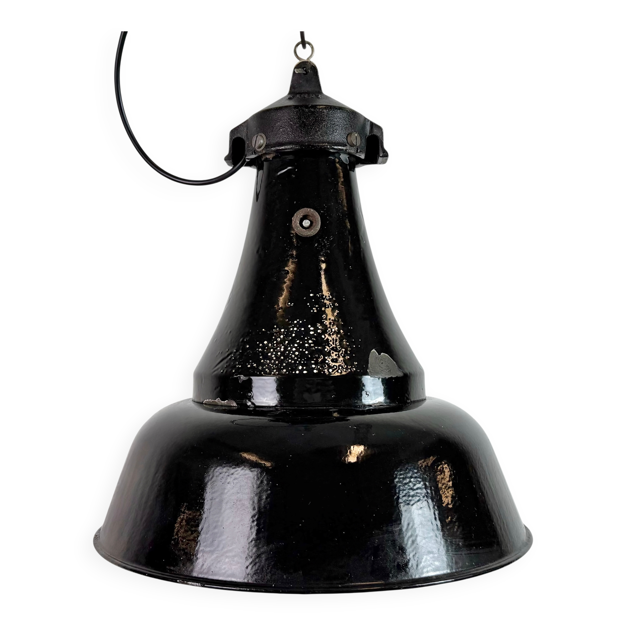 Industrial Black Enamel Bauhaus Pendant Lamp, 1930s