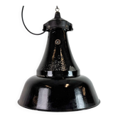 Lampe suspendue Bauhaus en émail noir industriel, années 1930