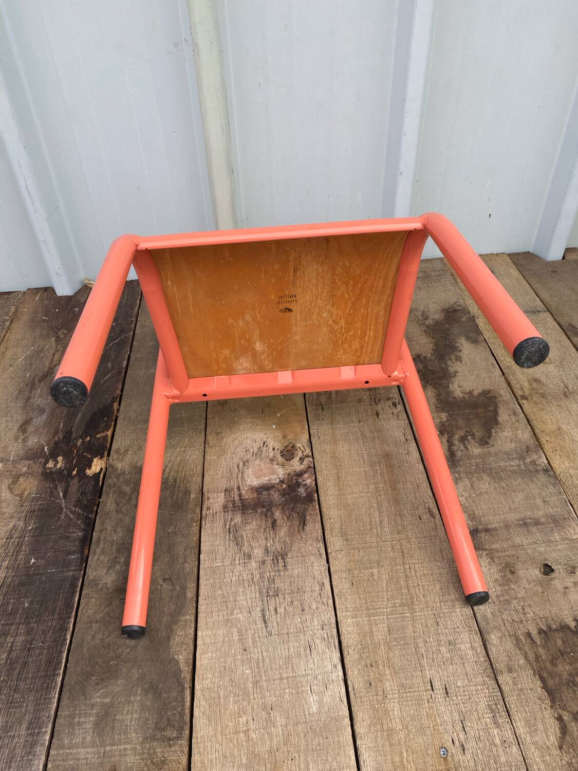 Chaise Ancienne Écolier Maternelle Tube Métal Rose & Bois 70’s Vintage