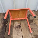 Chaise Ancienne Écolier Maternelle Tube Métal Rose & Bois 70’s Vintage