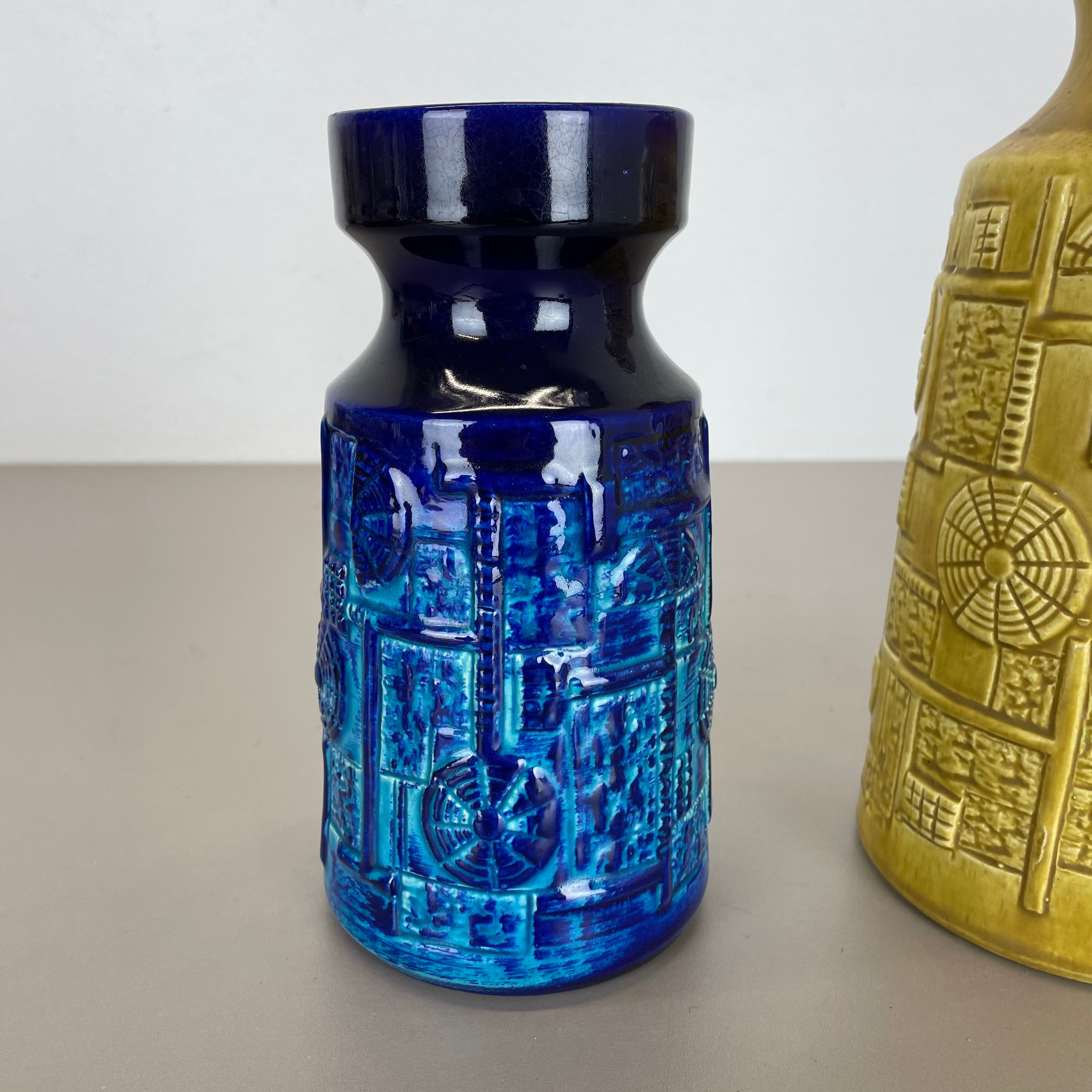 Set of 2 Multi-Color Fat Lava Op Art Pottery Vase by Bay Ceramics Germany, 1970s