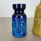 Set of 2 Multi-Color Fat Lava Op Art Pottery Vase by Bay Ceramics Germany, 1970s