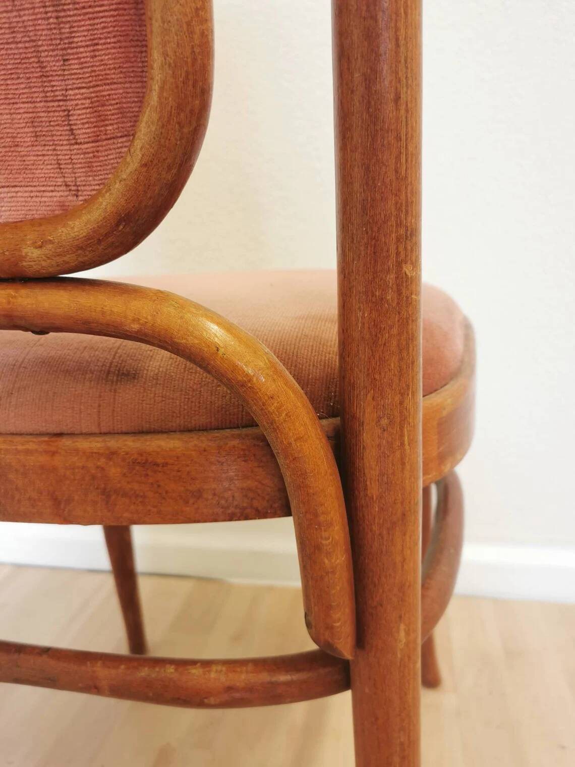 Vintage Thonet Style Bentwood Dining Chair: High Back, Cushioned Seat Pink