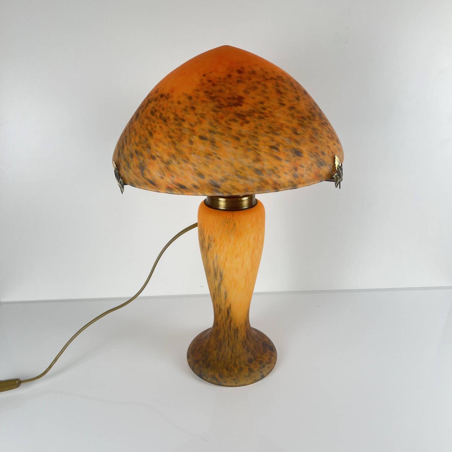 Orange speckled glass mushroom lamp, Massive, Belgium 1970.