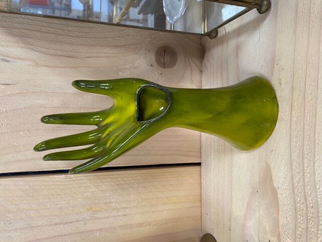 Vintage green hand vase