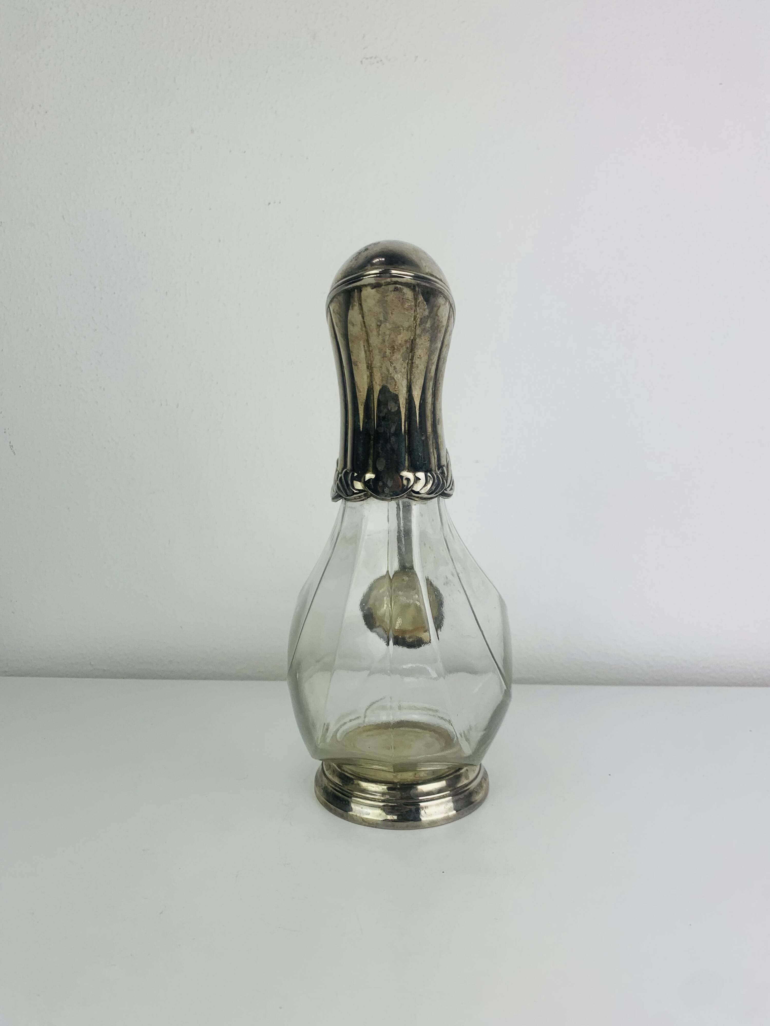 Silver-plated wine carafe jug, duck