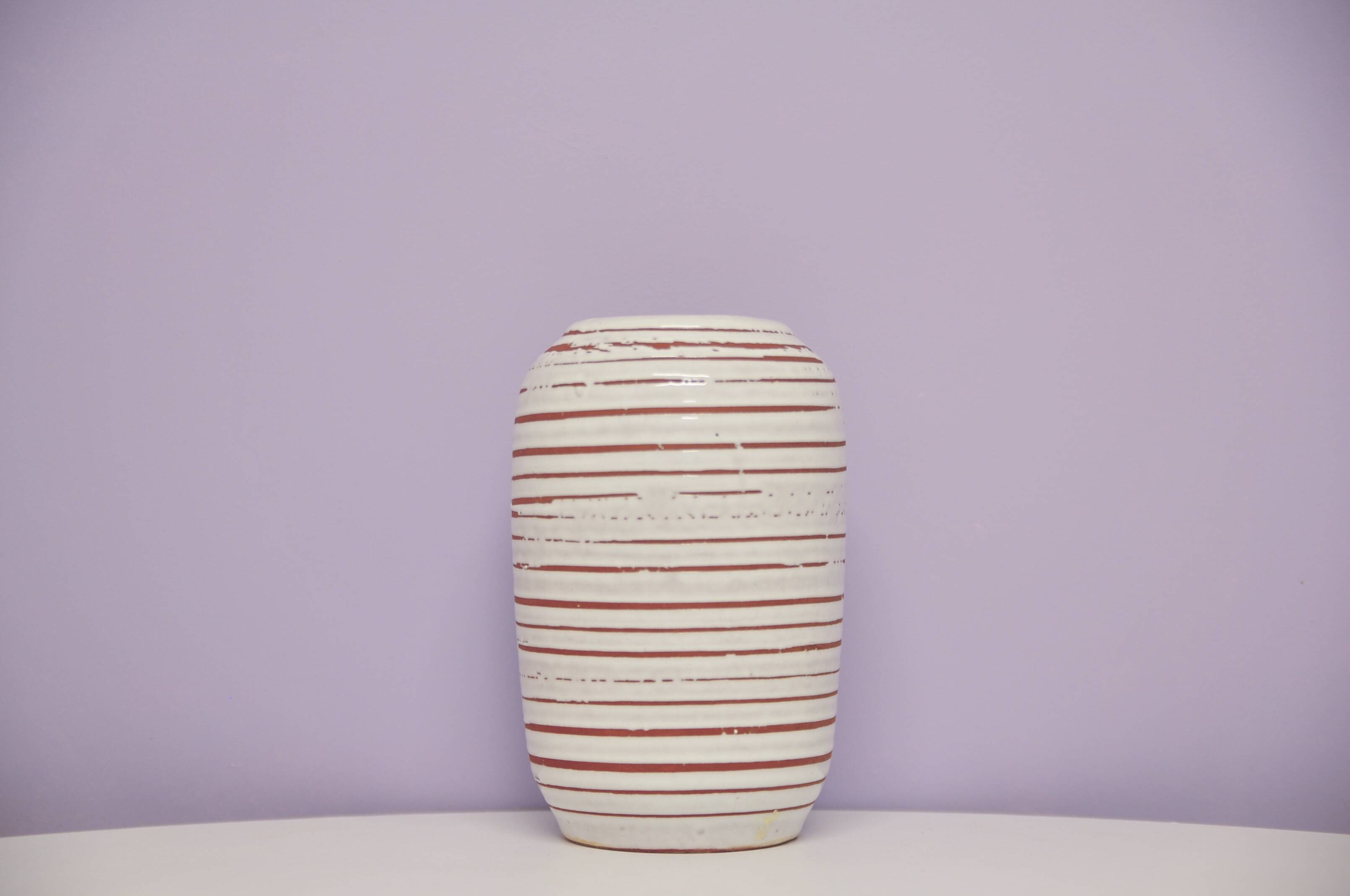 Vintage striped white geometric west germany vase scheurich