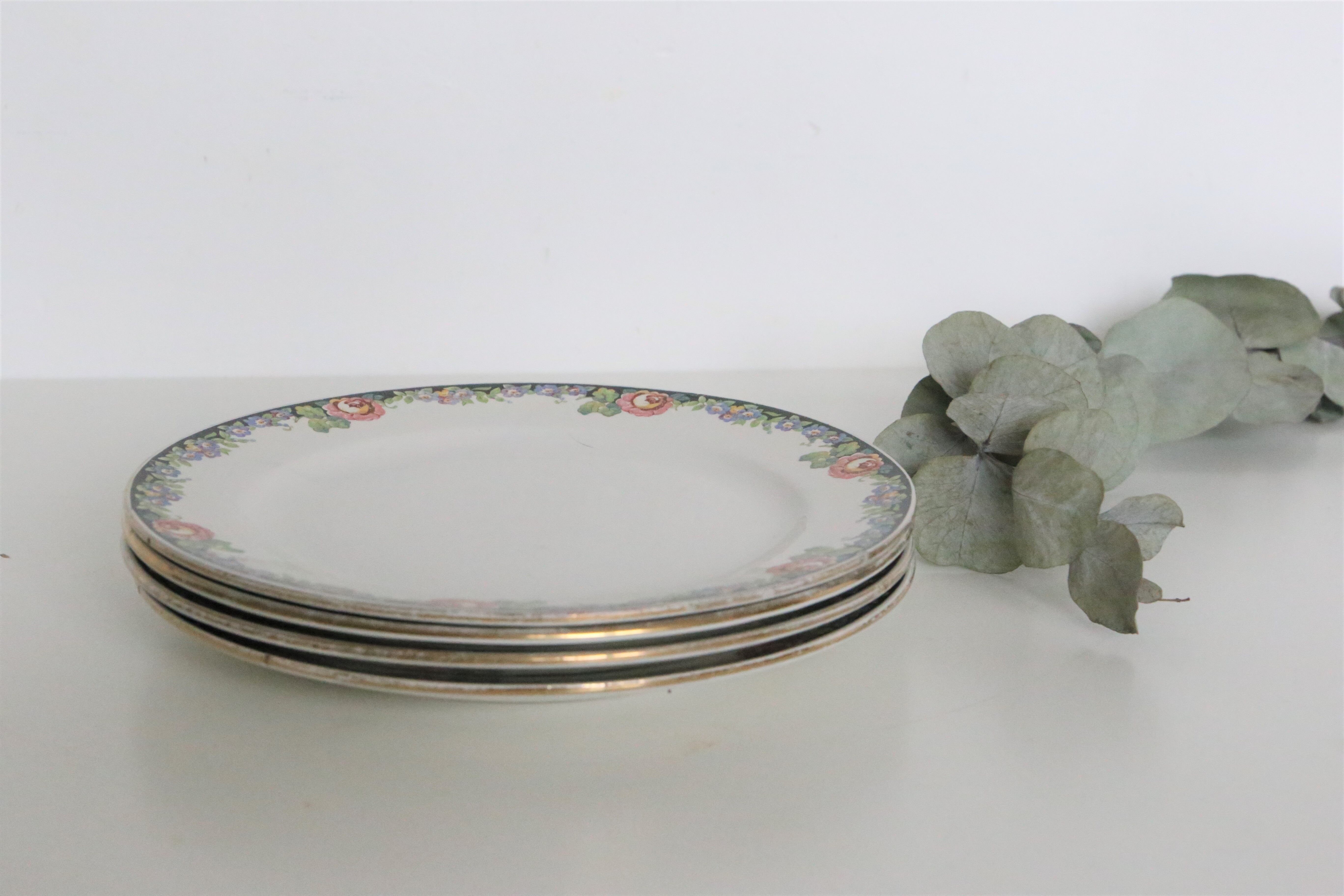 Set of 4 dessert plates Digoin Sarreguemines, vintage French, authentic, rare