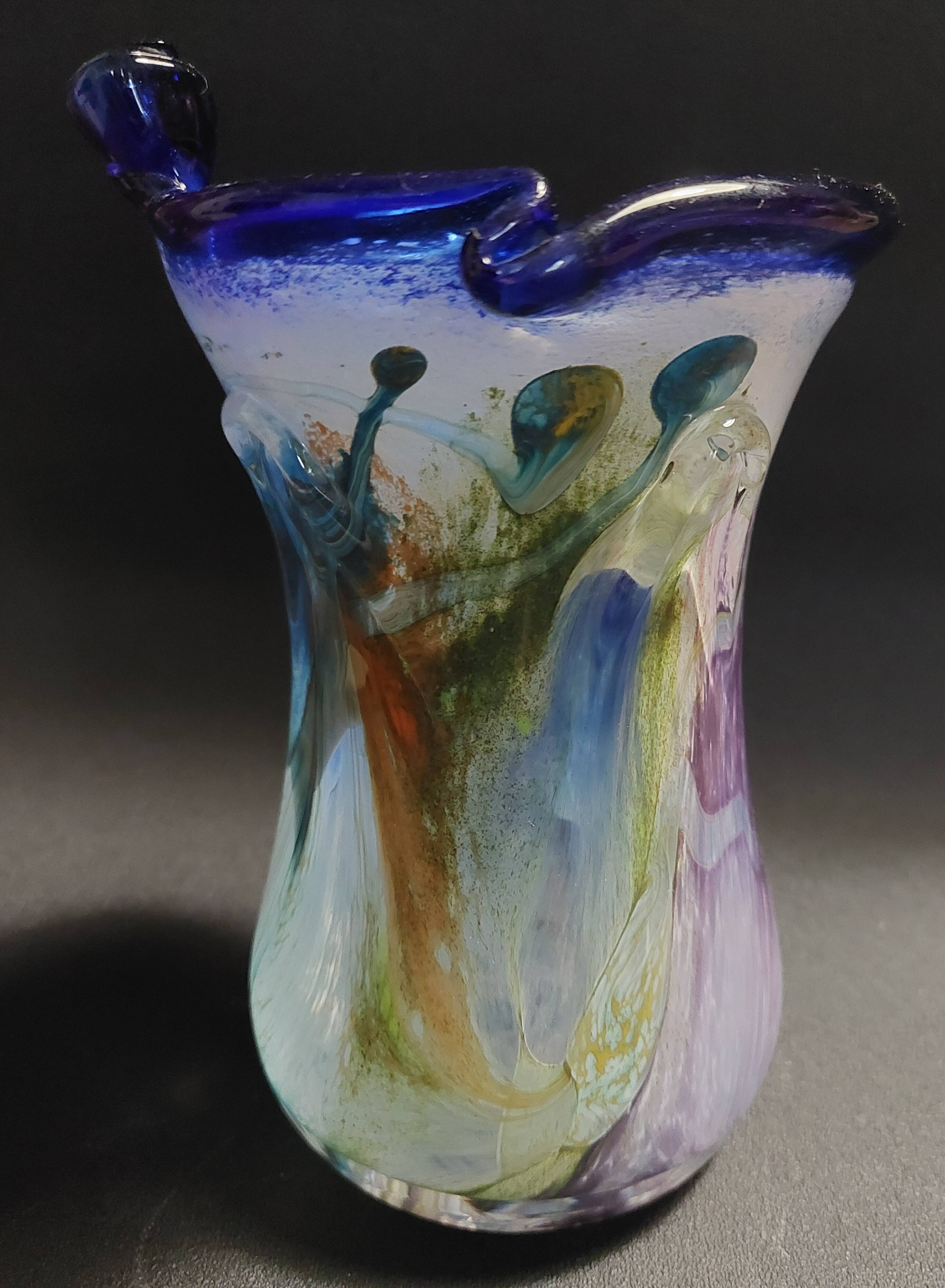 Vintage blown glass vase, Moorish art glassware, 20th century