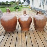 3 Old Calvados Jugs in Brown Glazed Stoneware