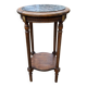 Old wooden pedestal table with marble top