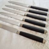 Silver and ebony cheese knives, stainless steel blade.