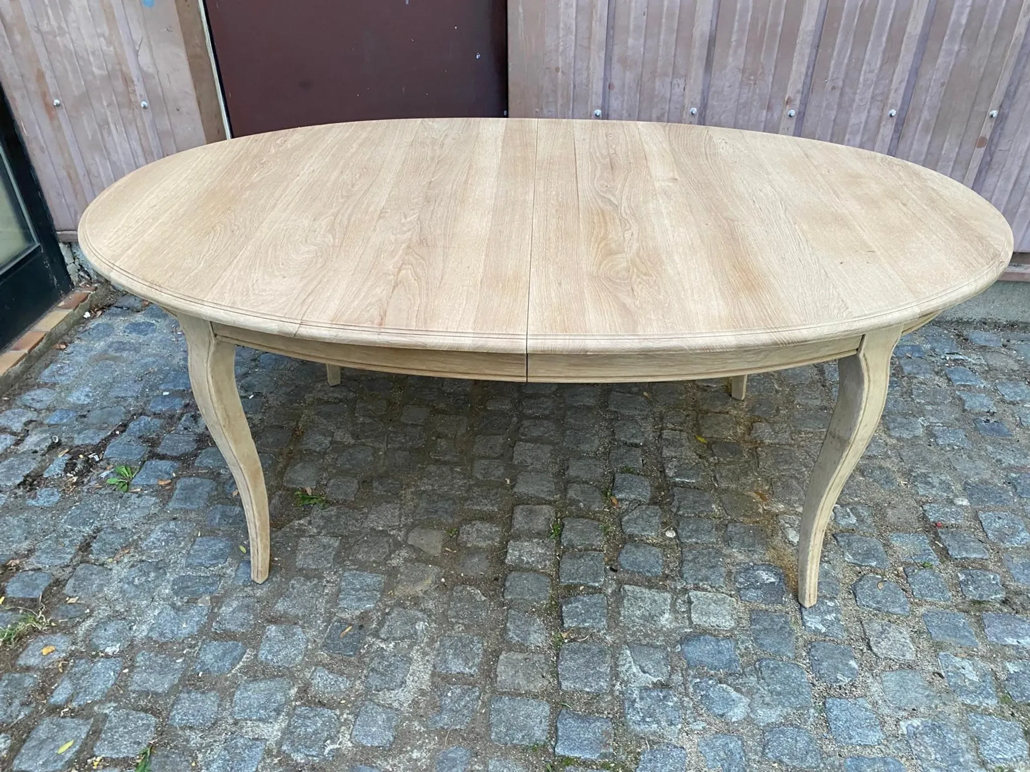 Louis XV oval extendable dining table stripped in solid oak 260cm 1970