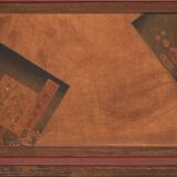 Small Japanese cabinet with sliding doors, Kabuki decoration, made of paulownia wood, early Showa period, circa 1926–1970.