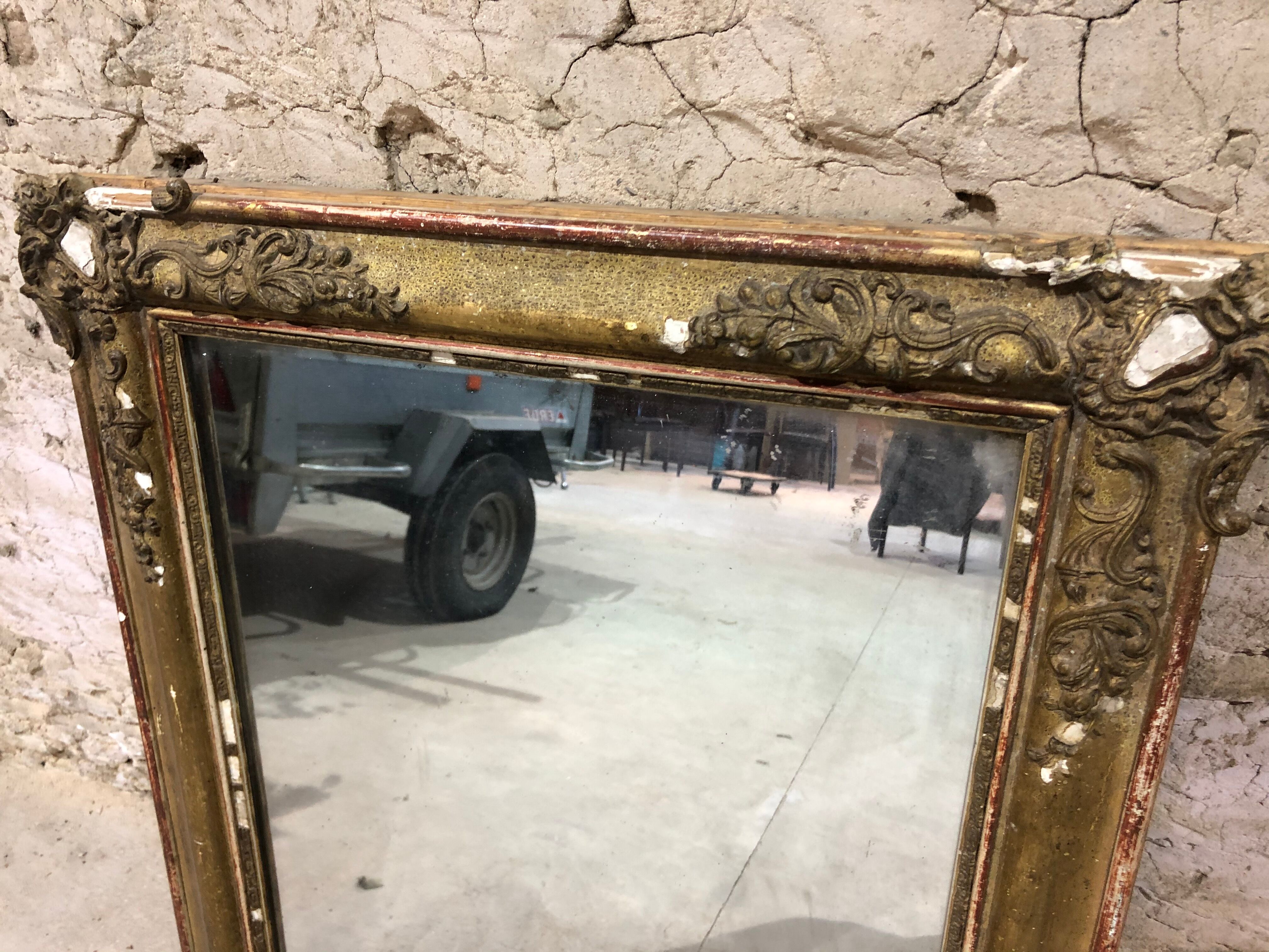Period Mirror Restoration in gilded stucké wood, France 19th. Century 60x81cm