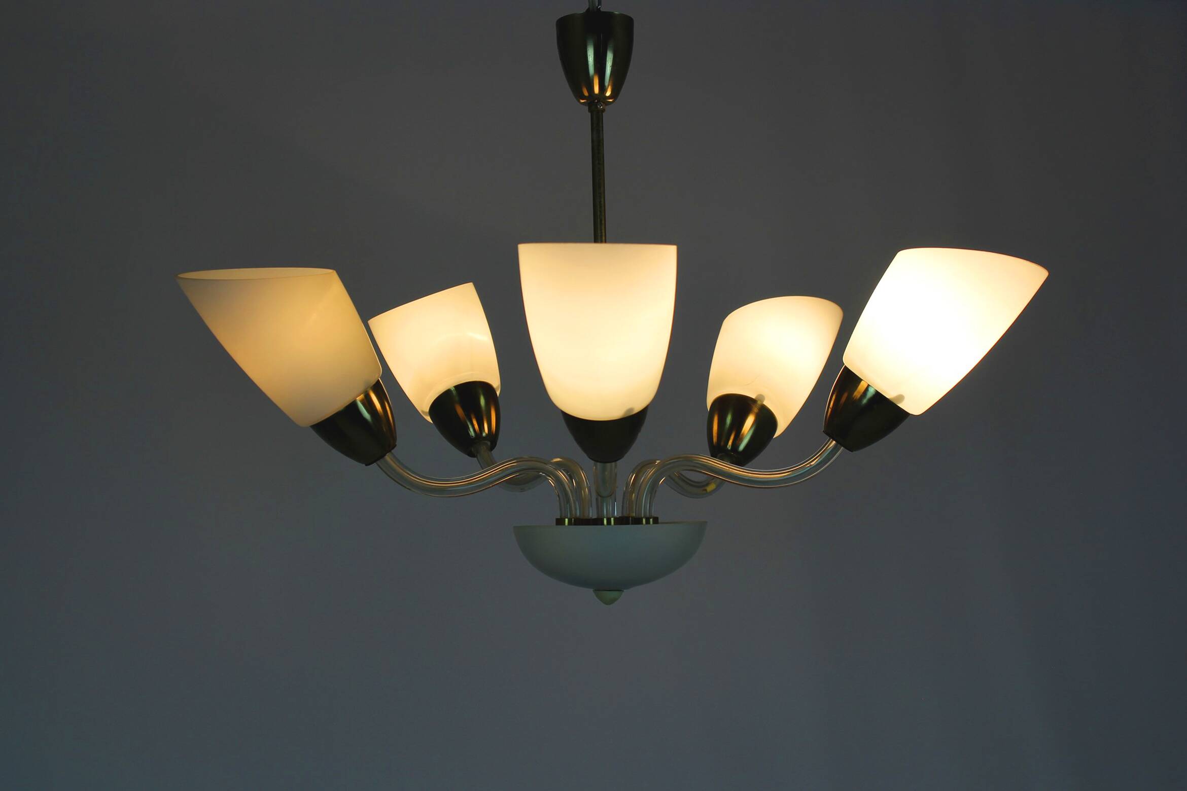 Mid-century steel & glass pendant lamp, 1960s