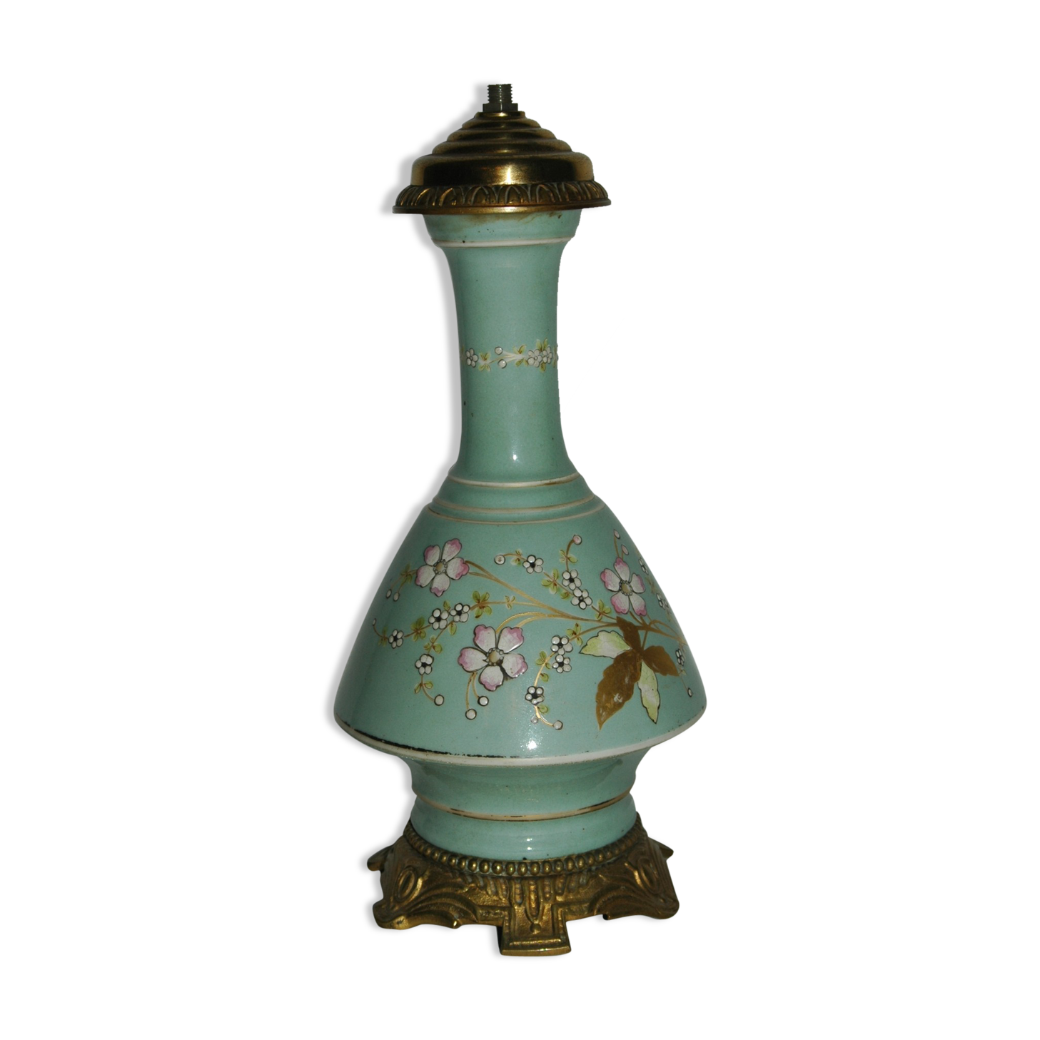 Art-new lamp foot in enamelled earthenware and bronze