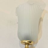 Vintage French Empire table lamp in gilded brass, opaline, pleated tulip, Belle Epoque