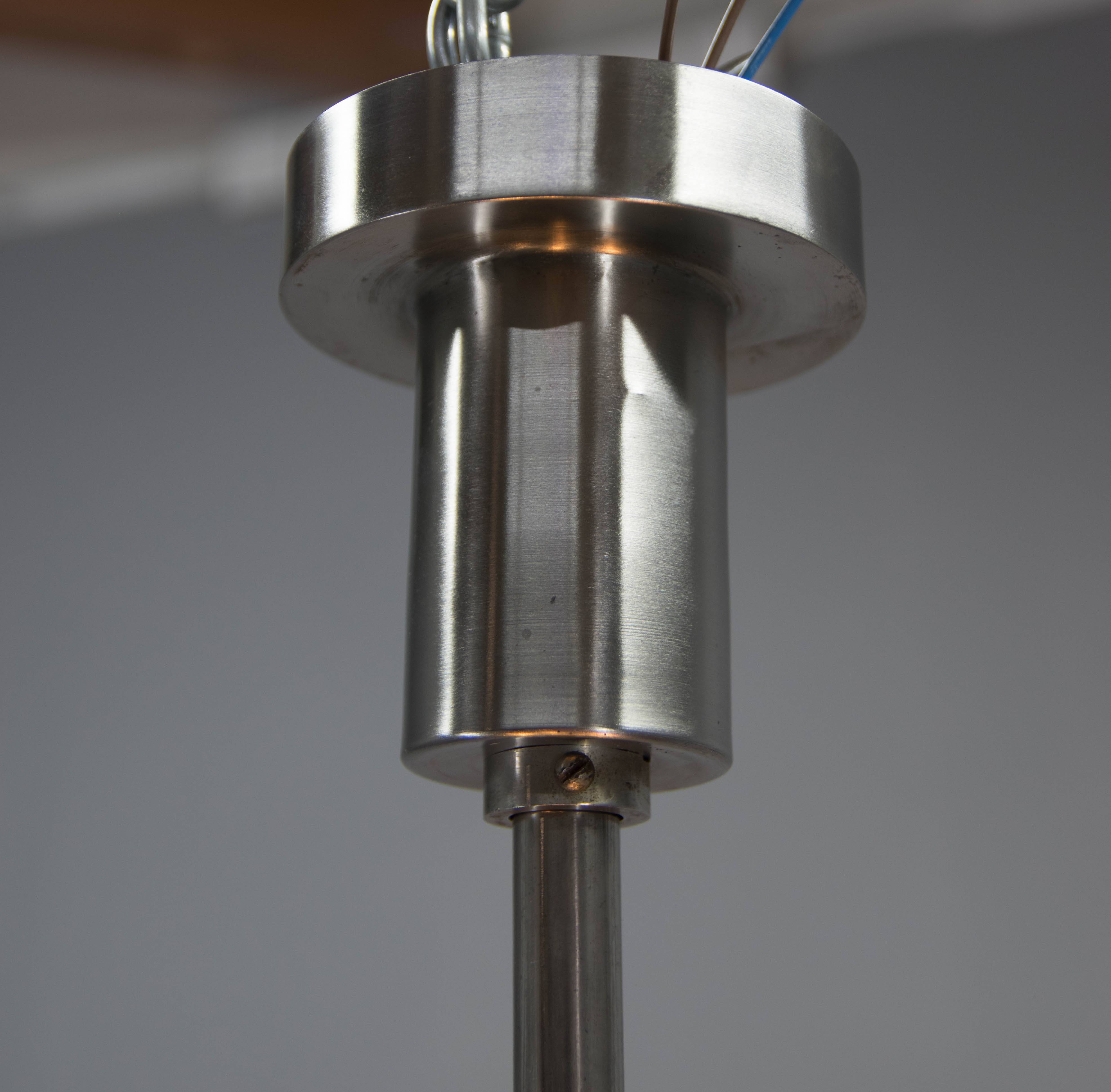 Machine Age Nickel-Plated 4-Flamming Chandelier, 1920s