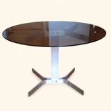 Large Circular Brushed Aluminium Table by Pierre Vandel (1946)