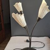 Lampe fleur triple en métal et verre