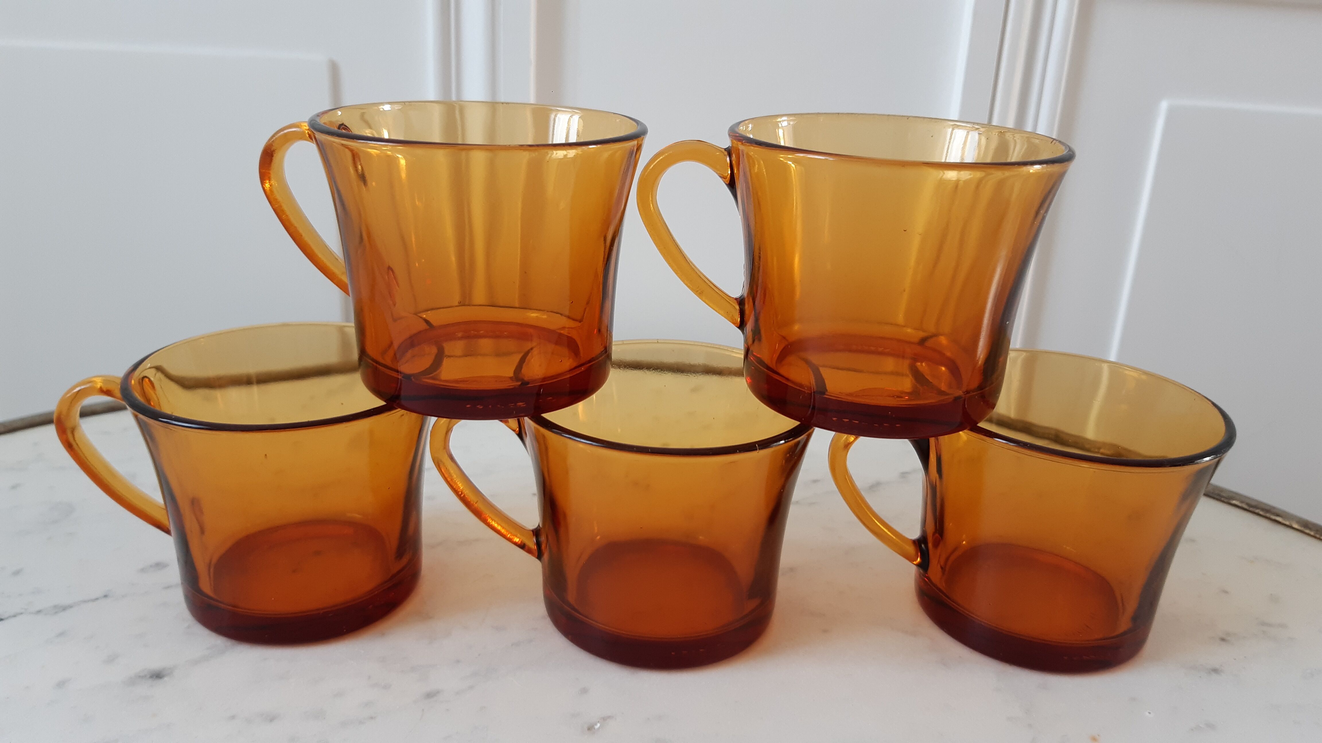 Set of 5 amber coffee cups 70s
