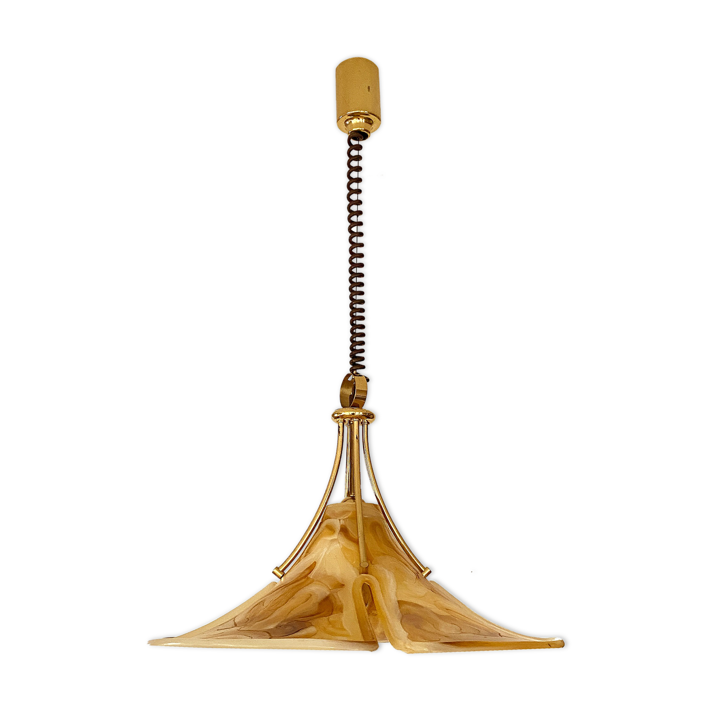 Adjustable vintage design XXL pendant lamp, brass plexiglass, 70s