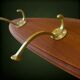 Vintage wooden wall coat rack with 4 double brass hooks – 1950s-60s