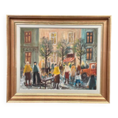 Huile sur toile originale suédoise – « Scène de marché » par Arne Wallsten – Signée