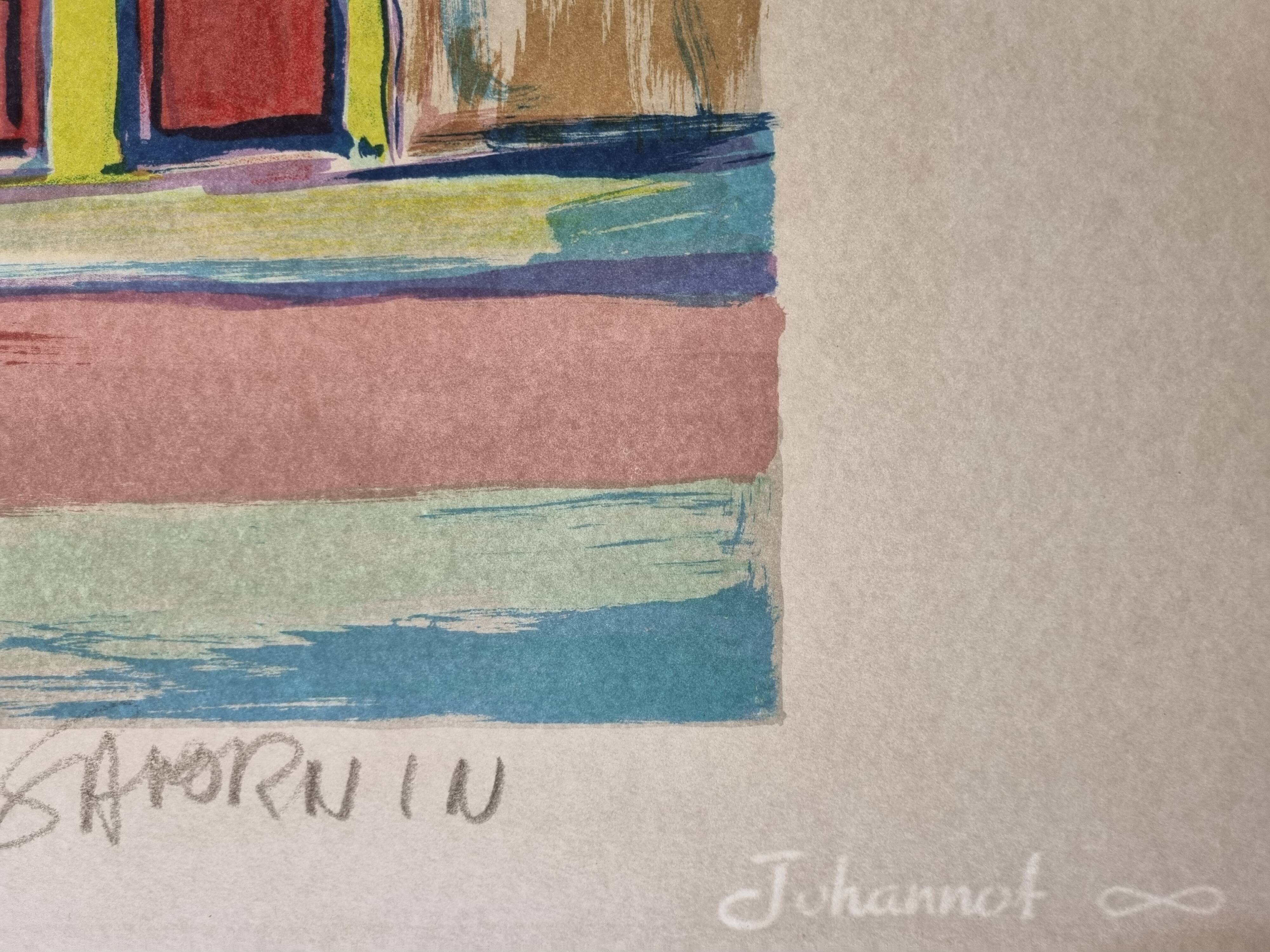 Lithograph, at the little bar, Beaujolais Nouveau, artist's proof, numbered signed, 76 x 55 cm