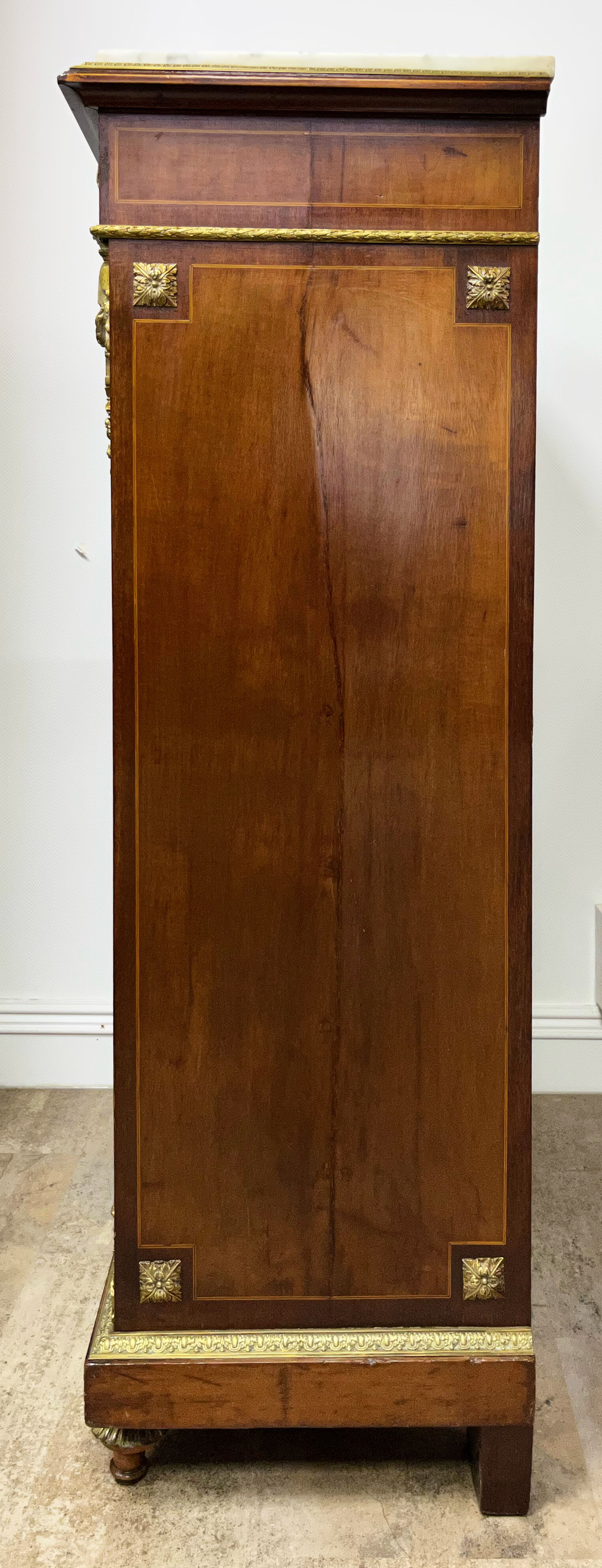 Writing desk in Napoleon III Marquetry white marble top