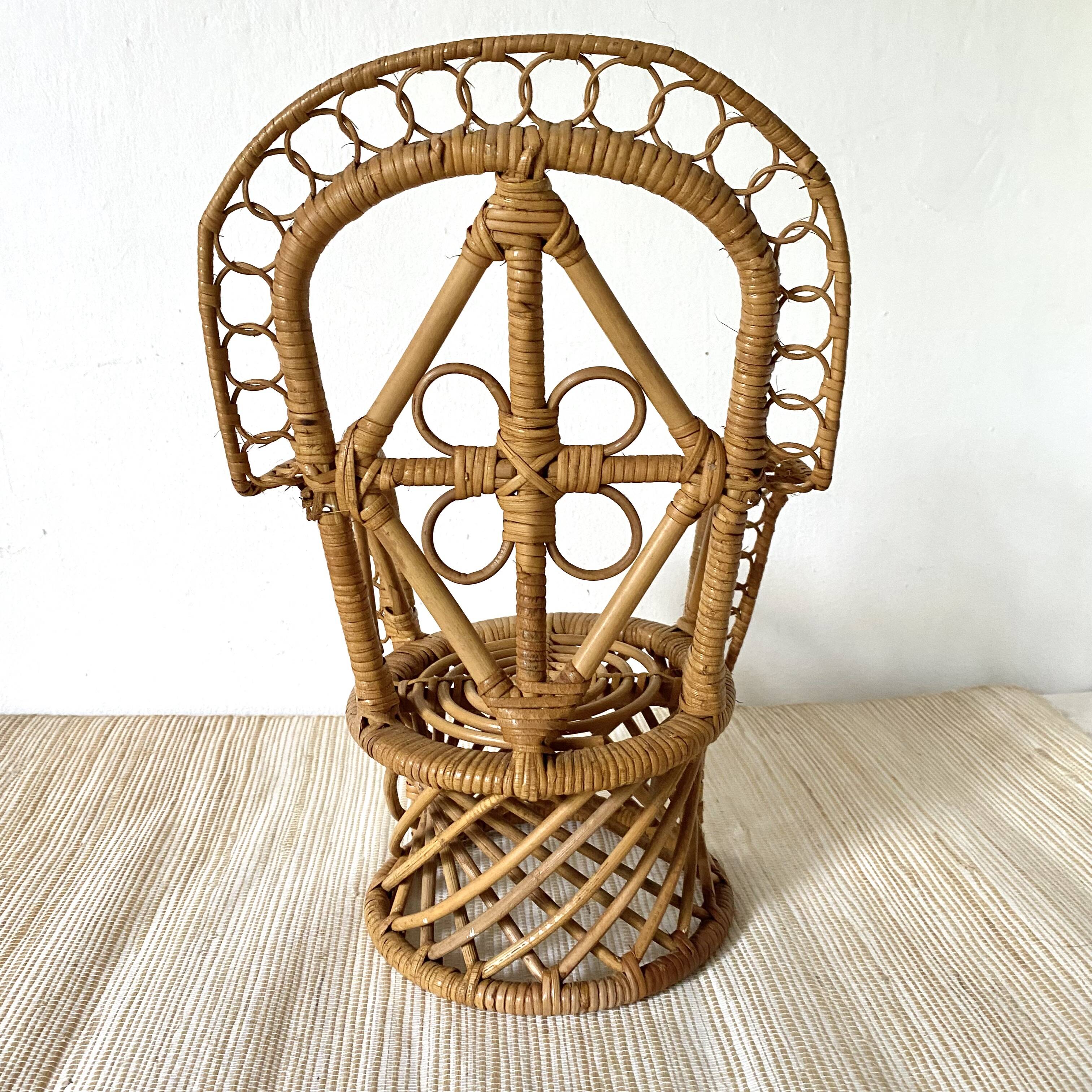 Rattan armchair peacock for doll