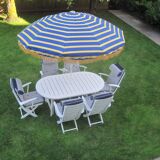 Mid-Century Riviera Chairs and Folding Table by French Maker Triconfort