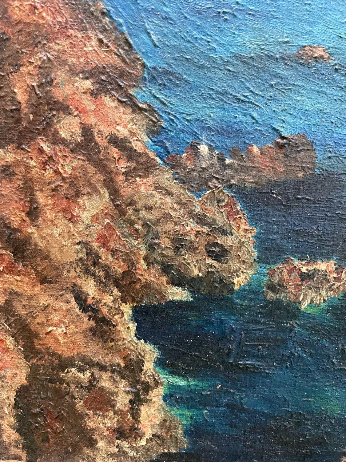 Old painting painting Port Coton, Beautiful Island at sea