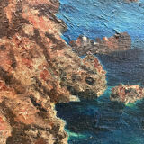 Tableau peinture ancienne Port Coton, Belle Ile en mer