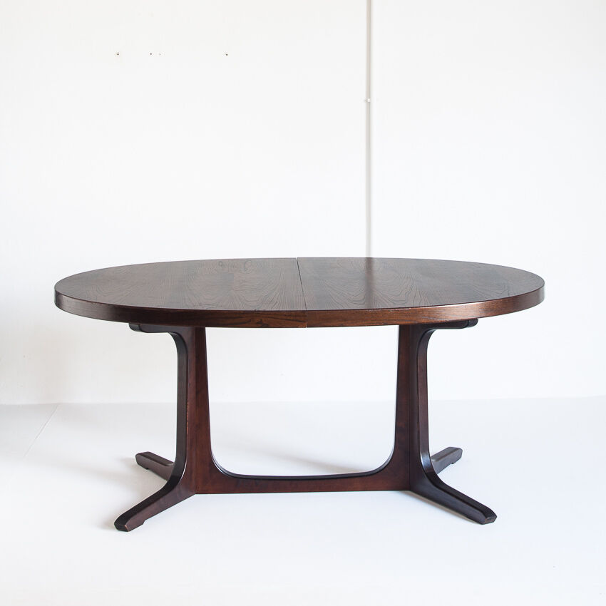 Vintage elm wood table with two extensions, France 1970