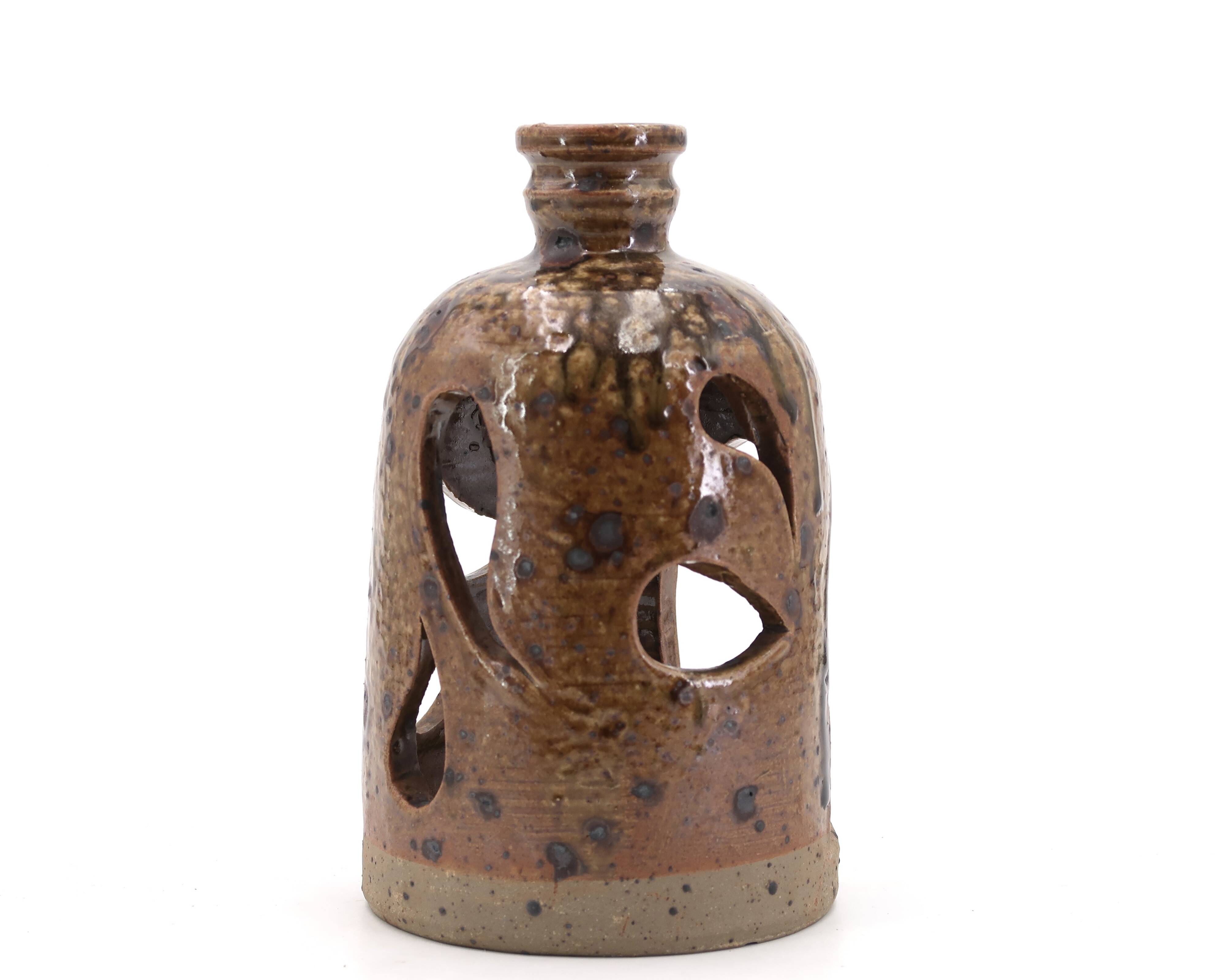 Signed stoneware lantern candle holder, 1960s