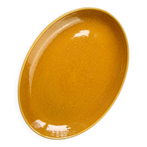 Plat ovale vintage en faïence ocre Français années 70