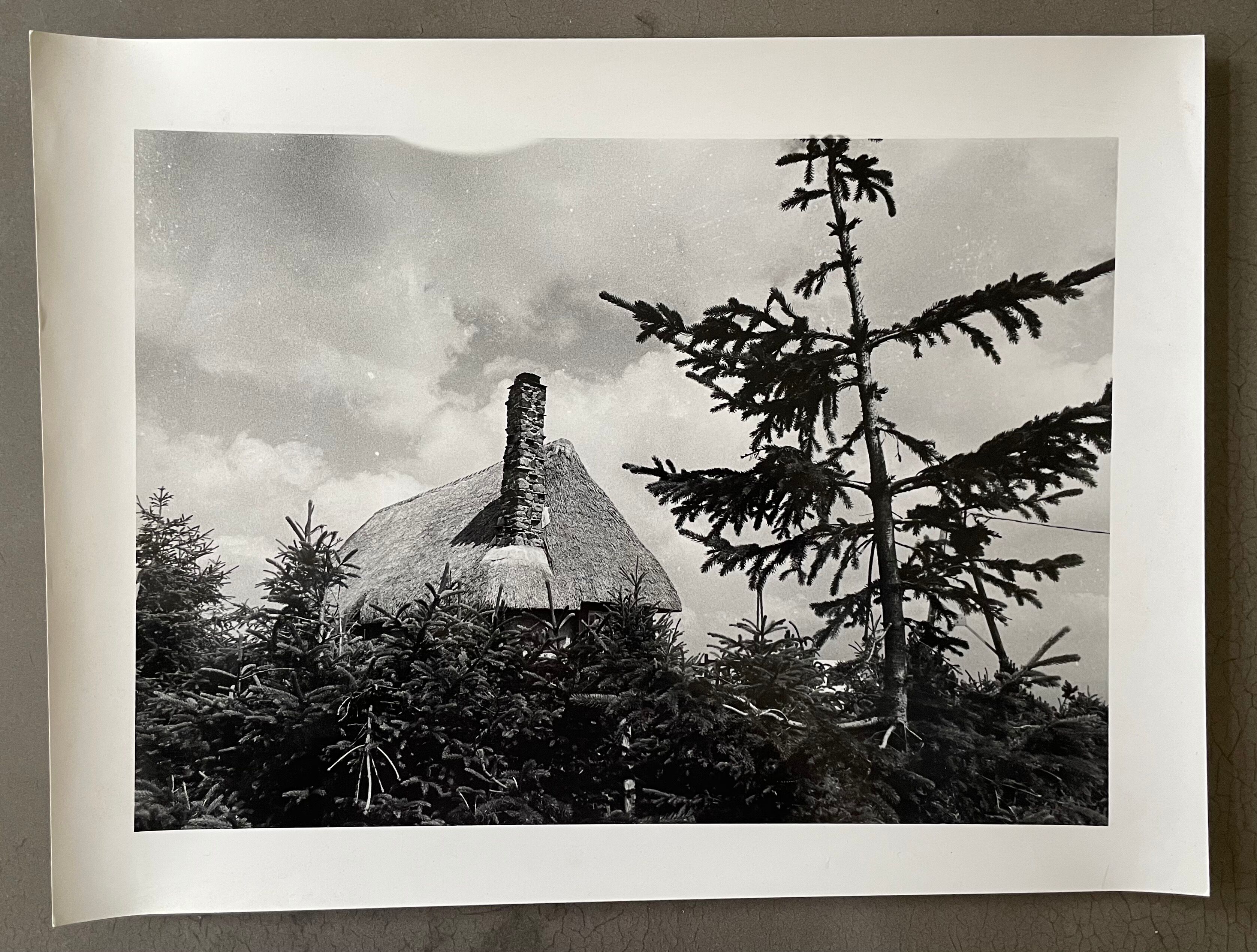 Photograph black and white silver print cira 1970 thatched cottage campaign