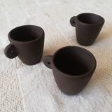 Set of three matte brown ceramic cups for dolls' play kitchen