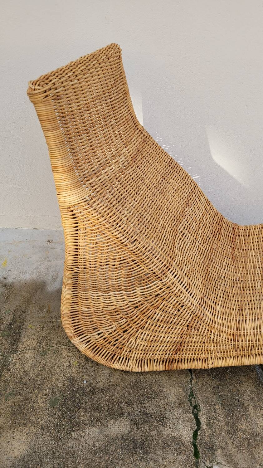 Vintage rattan chaise longue deck chair - 1970s