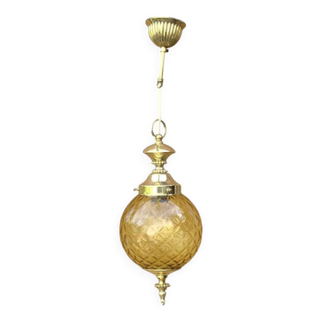 Textured Glass and Gold Brass Ball Pendant – Hollywood Regency