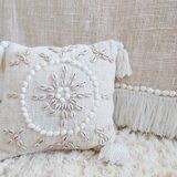 White Aussa plaid with fringe and shells